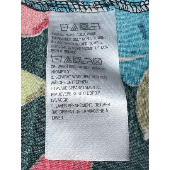 Susan Graver Top Womens Large Liquid Knit Lace Shoulder Detail Dark Floral Teal - Picture 5 of 8